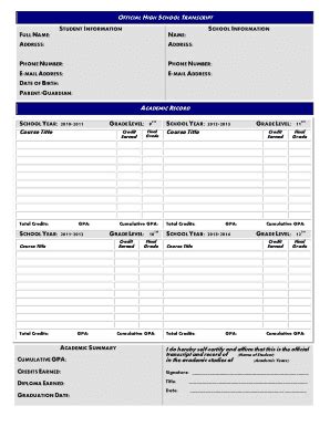 Official High School Transcript Hslda Form - signNow