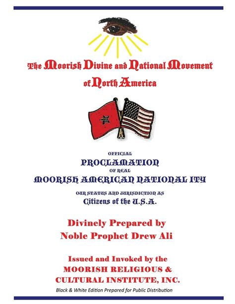 Full Download Official Proclamation Of Real Moorish American Nationality Black And White Edition Prepared For Public Distribution By Drew Ali