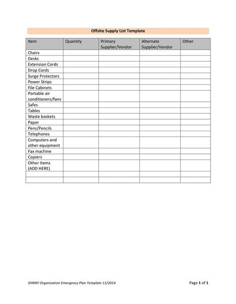 Offsite supply list template in Word and Pdf formats