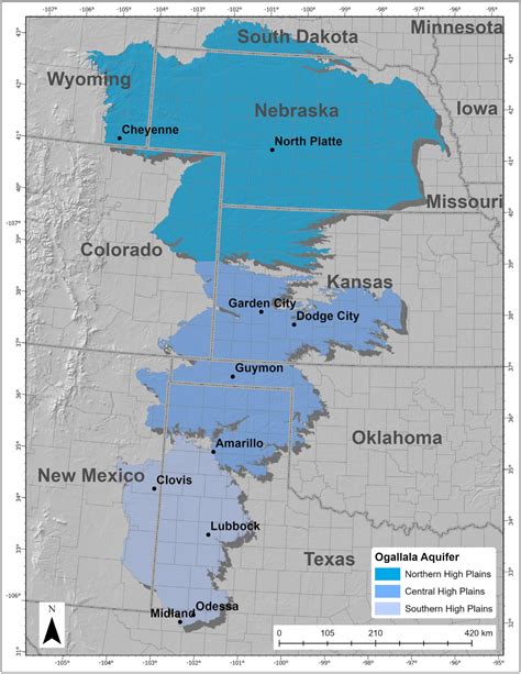 Ogallala aquifer depth. In Texas, the Ogallala aquifer spreads over 90,000 km 2 across the High Plains and underlies 49 counties (Fig. 1a). The Ogallala aquifer is underlain by two minor aquifers namely the Edwards-Trinity (High Plains) aquifer and the Dockum aquifer. The economy of this region is largely dependent on irrigated agriculture (USGS, 1985), which 