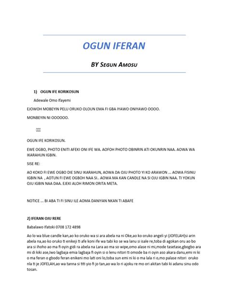 Ogun iferan ayeraye. pdf), Text File (.  It emphasizes the use of specific items...