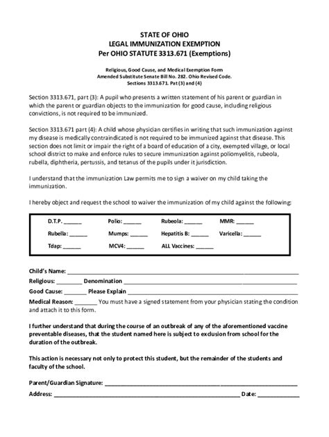 Ohio Immunization Exemption Form Fill Out and Sign Printable PDF