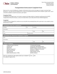 Ohio Transportation Enforcement Complaint Form Download Fillable PDF