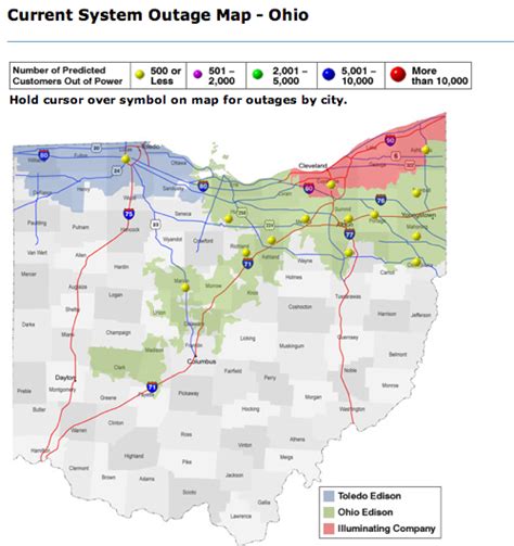 Ohio edison power outages map. Maryland. Outage maps are updated about every 15 minutes. Reporting your outage helps us restore power more quickly. If you have a communication disability, you can contact us through the appropriate text telephone (TTY/TDD) relay service. Any time you see a downed power line, stay away from the line and anything it is touching. 