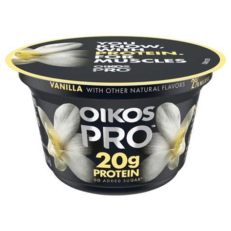 Oikos 20g protein. Save when you order Oikos PRO 20g Protein Banana Cultured Ultra-Filtered Milk Yogurt Cup and thousands of other foods from Food Lion online. Fast delivery to your home or office. ... Yogurt-cultured ultra-filtered milk. 20 g protein. 0 g added sugar (Not a low calorie food). Certified gluten free. gfco.org. 2% milkfat. Vitamin D. 9 Essential ... 