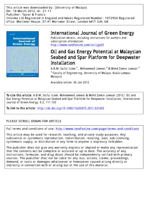 Oil and Gas Energy Potential at Malaysian Seabed and Spar …