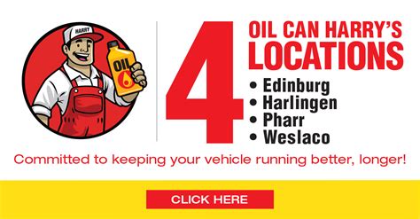 Oil can harry's harlingen tx. Oil Can Harry's 10 Minute Oil Change | Harlingen, Texas | Store #4 . OPEN TODAY: 8:00 AM - 6:00 PM 956-423-1883 1701 S 77 Sushine Strip Harlingen , TX 78550 Get Directions Contact Us View all Locations. Request Quote Quote Coupons Coupons Current Promotions Promos Our Services Services More More. 