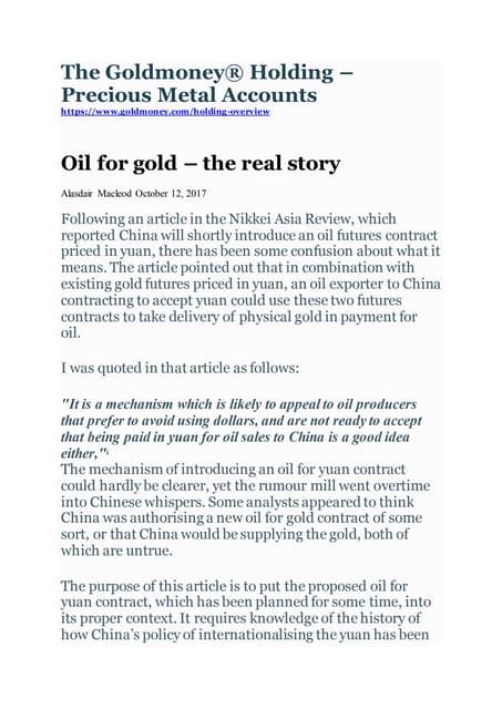 Oil for gold – the real story - Research - Goldmoney