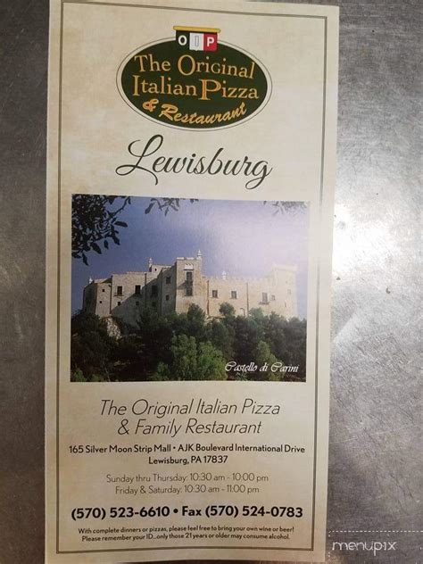 Oip lewisburg. Tonino's Pizza Lewisburg 325 North 10th Street • Lewisburg, PA 17837 Order Now 570-768-4225 NOTICE: Due to the current Silicon Valley banking issues, we are temporarily pausing participation with DoorDash. We apologize for the inconvenience and appreciate your ... 