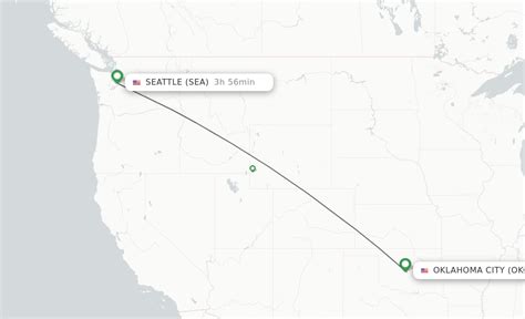 The total straight line flight distance from Oklahoma City, OK to Seattle, WA is 1,525 miles. This is equivalent to 2 454 kilometers or 1,325 nautical miles. Your trip begins in Oklahoma City, Oklahoma. It ends in Seattle, Washington. Your flight direction from Oklahoma City, OK to Seattle, WA is Northwest (-49 degrees from North).. 