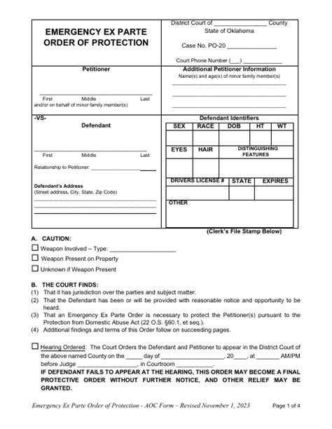 Oklahoma Emergency Order of Protection Download Fillable PDF