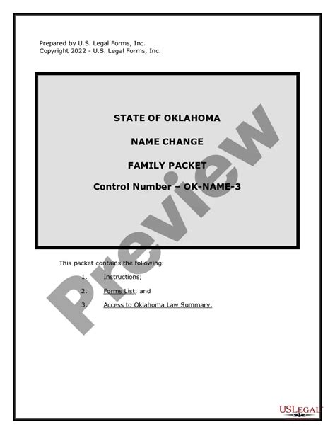 Oklahoma Name Change Instructions and Forms Package for an Adult Name