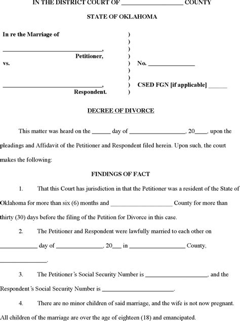 Oklahoma Uncontested Divorce Form Universal Network
