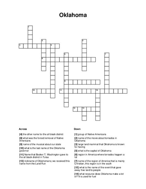 Oklahoma tribe crossword puzzle. Recent usage in crossword puzzles: Universal Crossword - April 11, 2024; Universal Crossword - March 4, 2023; Universal Crossword - Jan. 2, 2023; WSJ Daily - Dec. 26, 2020; WSJ Daily - July 15, 2020; Washington Post Sunday Magazine - Jan. 7, 2018 
