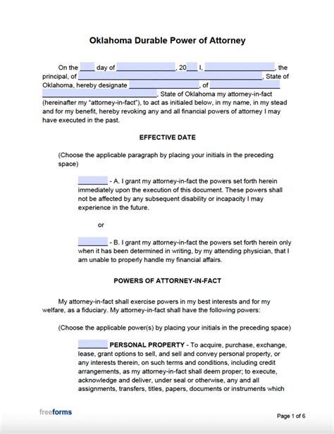 OklahomaDurablePowerofAttorneyForm Power of Attorney Power of