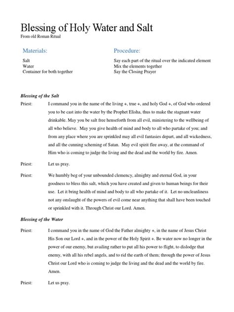 Old Roman Rite For Blessing Holy Water and Salt PDF - Scribd