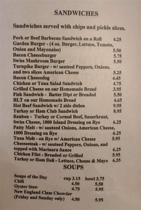 Old Turnpike Restaurant Mifflinburg, PA 17844 - Menu, 87 …