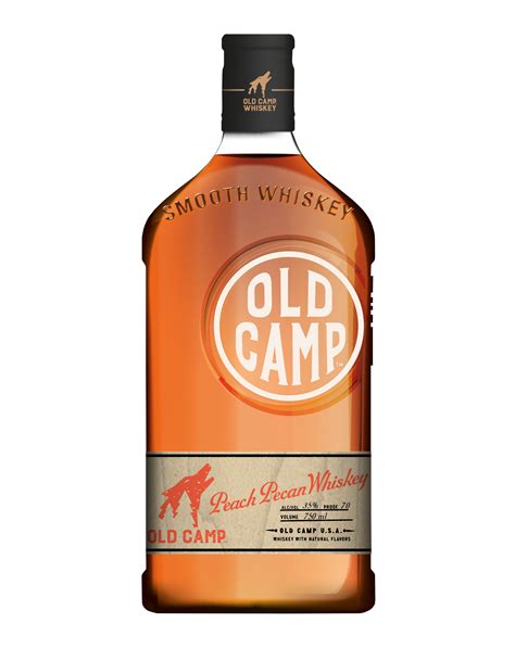 Old camp whiskey. The 1st and only peach pecan whiskey on the market, Old Camp is blended using American whiskey and aged for at least 2 years in American White Oak barrels. It has an aroma of fresh citrus, sweet Georgia peach and nutty southern pecan. The flavor is balanced with nutty caramel and a crisp spiced peach finish. Kick-start the party. 