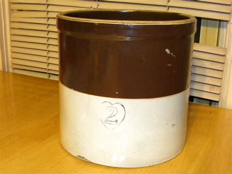 Antique 2 Gallon Stoneware Crock. (38) $119.00. Antique Two Gallon Stoneware Crock with Lid. Brown and White Stoneware pottery stoneware canners. (733) $59.00. FREE shipping.. 
