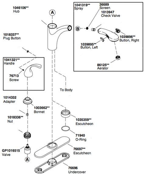 Old kohler faucet parts diagram. If there is a problem with the diverter you will need to get deeper into disassembly with the diverter located under the spout. All Kohler single handle side spray faucets use the Kohler # 75878 diverter but you should check the diagram for your faucet as additional parts such as O-Rings will probably be needed when you remove the spout. 