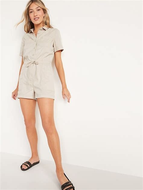 Shop Old Navy's Textured O-Ring Halter Romper for Women -- 3.5-inch inseam: O-ring cutout, with halter tie fastening at back of neck., Elasticized waist., Diagonal hip pockets., Textured cotton-blend, with comfortable stretch., #657867 . Old navy romper