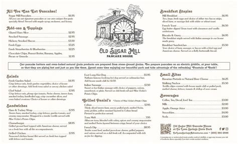 Old sugar mill pancake house. Specialties: We are an old-fashioned historical restaurant offering a unique dining experience where families can cook breakfast right at their table. Specializing in pancakes on a laptop griddle, we provide a quality environment for families to enjoy a memorable meal together. We look forward to welcoming you. 
