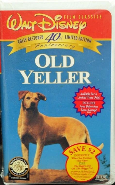 Disney Old Yeller (VHS, 1997) 40TH ANNIVERSARY Limited, VCR Tape sealed (5) $3.99 $3.92 shipping New Listing Old Yeller (VHS, 1998, Clam Shell Animal Adventure Series) Free Shipping! .
