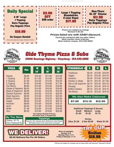 Olde Tyme Pizza & Restaurant, Saint Andrews - MenuPix