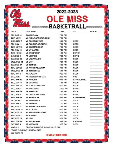 2022 Ole Miss Rebels Schedule and Results. Previous Year Next Year. Record: 8-5 (40th of 131) (Schedule & Results) Conference: SEC (West Division) Conference Record: 4-4.. 