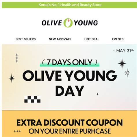 Browse our website to find top olive young promo code & coupons. Get instant savings! Olive Young Promo Code & Coupons. Visit Website . Rate it! 0.0 / 0 Voted . Total Offers : 49 : Coupon Codes ... OLIVE YOUNG Coupon: Get Up To 20% Off On Orders Over $129 (Omg Coupon Day). 