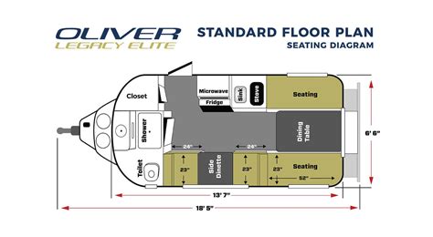 Oliver travel trailer floor plans. Forest River Rockwood GeoPro G15TB. This unit is super small- only 16′ 4″ but it packs a lot into that space. The twin beds can convert into a king size if necessary, and there is a toilet/shower combo unit and a kitchenette with a 3 burner stove, microwave, sink and refrigerator. All of this in just over 2600 lbs. 