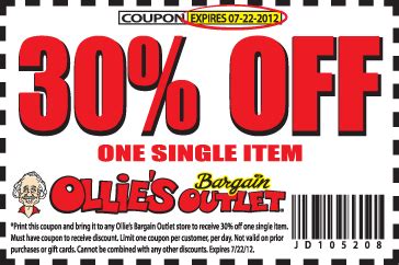 Visit Ollie's online and browse through their vast array of merchandise today. 14 COUPONS FOUND! Coupert can test and apply all coupons in one click. Use Ollie's Army 15% Off Coupon and get cut your budget! Saving $14.41 for each order with time-limited Promo Codes on May 2024.