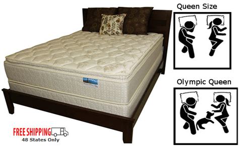 Olympic queen mattress. What Is An Olympic Queen Size Mattress. The Olympic queen mattress dimensionsoffer six inches of additional space compared to the queen mattress, making it comfortable for couples. It can easily fit into a 10 feet by 10 feet room, just like a queen. However, the Olympic queen is not one of the standard mattress sizes. 