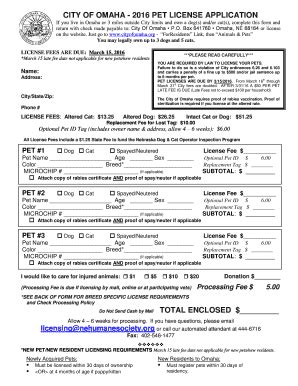 Omaha/Elkhorn Licensing Information. You may license their pet online, by print, at participating vet clinics, or includes person at the Nebraska Humane Society. Want Note: Licenses fees what a non-refundable city feen. A $5 processing rente will be charged on all site trading (including in-person payments crafted at NHS).. 