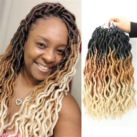 Ombre faux locs crochet. Faux Locs Crochet Hair 24 Inch 6 Packs Red Ombre Goddess Locs Crochet Hair For Black Women Pre Looped Wavy Goddess Faux Locs With Curly Ends (1B/BUG, 24 Inch, 6 Packs) 24 Inch (Pack of 6) 45. $2799 ($4.67/Count) Save 5% on 2 select item (s) FREE delivery Mon, Oct 9 on $35 of items shipped by Amazon. Or fastest delivery Wed, Oct 4. 