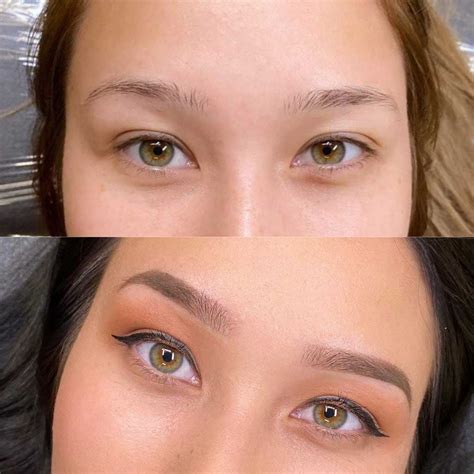Ombre powder brows before and after. Ombre powder brows are a semi-permanent makeup procedure that creates a soft, powdery, filled-in look that mimics the effect of eyebrow powder. The process involves two sessions: The initial insertion of pigment into the epidermis of the skin; Touch-up, 4 to 8 weeks after the initial appointment. 