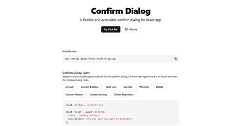 Omit react confirm dialog.  react-confirm react-confirm is a lightweight ...