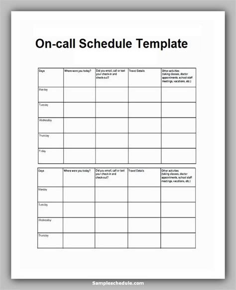 On Call Schedule Template