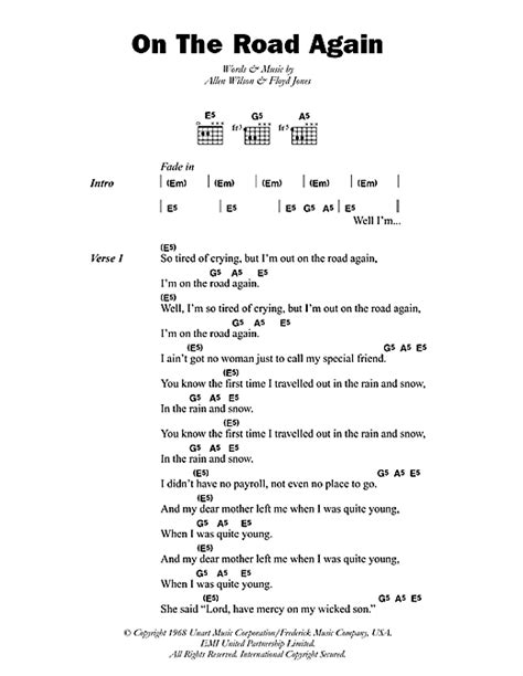 On The Road Again by Canned Heat Guitar Chords/Lyrics