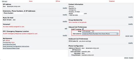 OnSIP Trunking Inbound Call Preferences