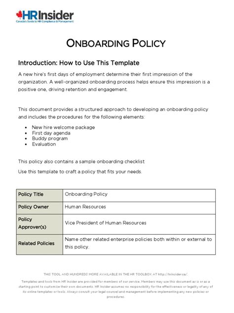 Onboarding Policy Template