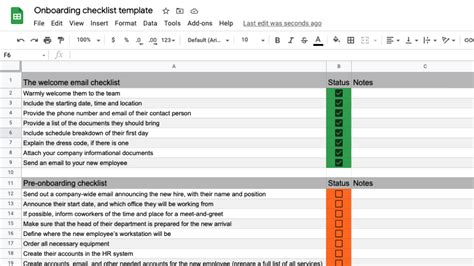 Onboarding checklist template in Excel