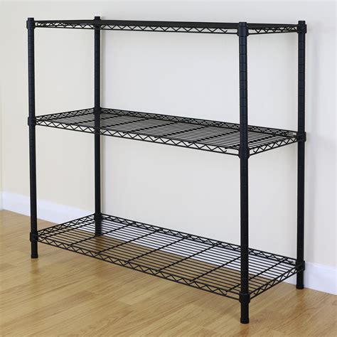 One 2 Tier Black Metal Storage Shelf Freestanding Rack W