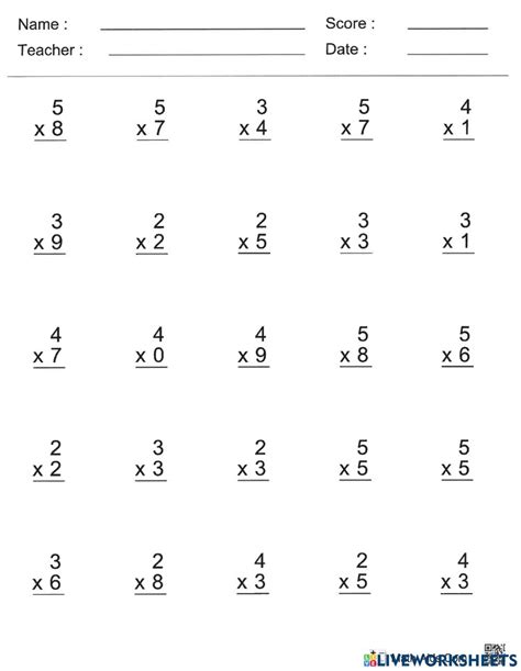One Digit Multiplication Worksheets