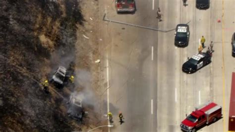One Injured after Police Pursuit Ends in Fiery Accident on 5 Freeway [Santa Clarita, CA]