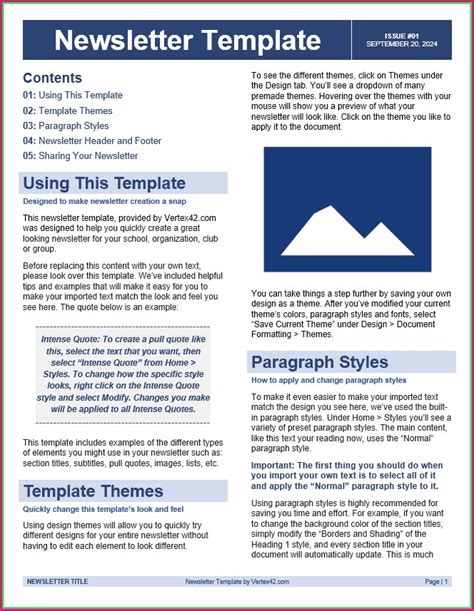 One Page Newsletter Template Word
