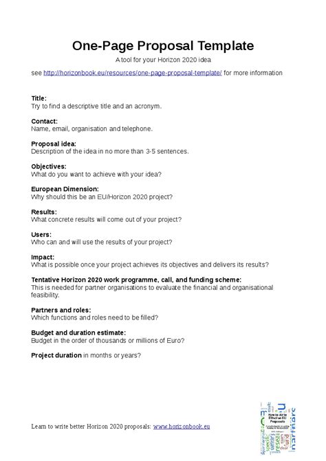 One Page Project Proposal Template Professional Template Examples