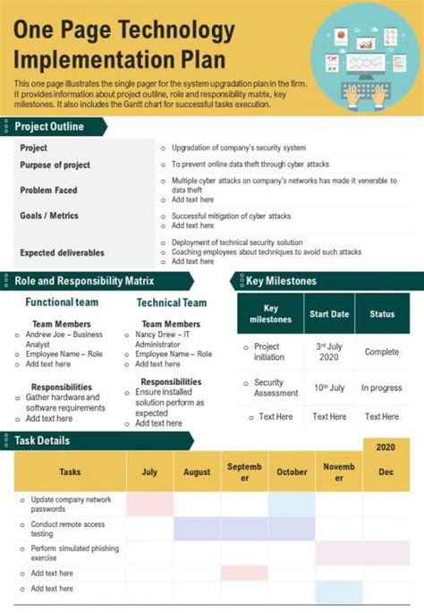One Page Technology Implementation Plan Presentation Report Infographic