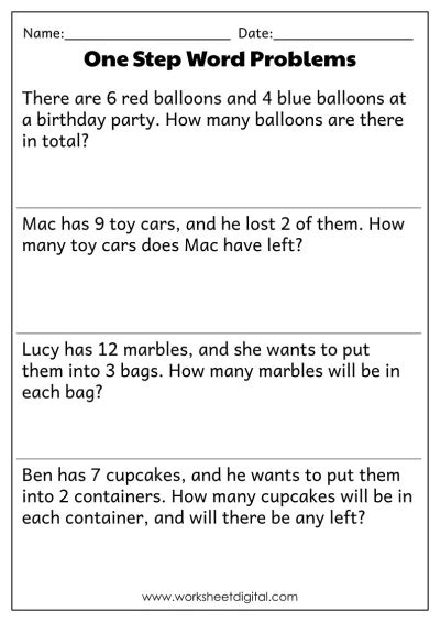 One Step Word Problems All Operations PDF, Word Problems Worksheet for