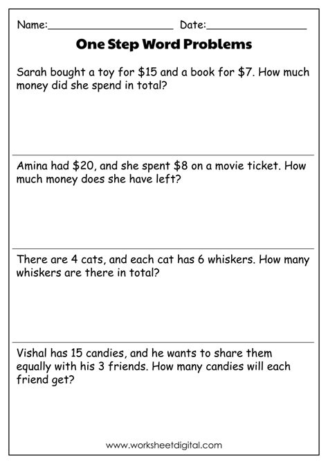 One Step Word Problems Worksheet Digital